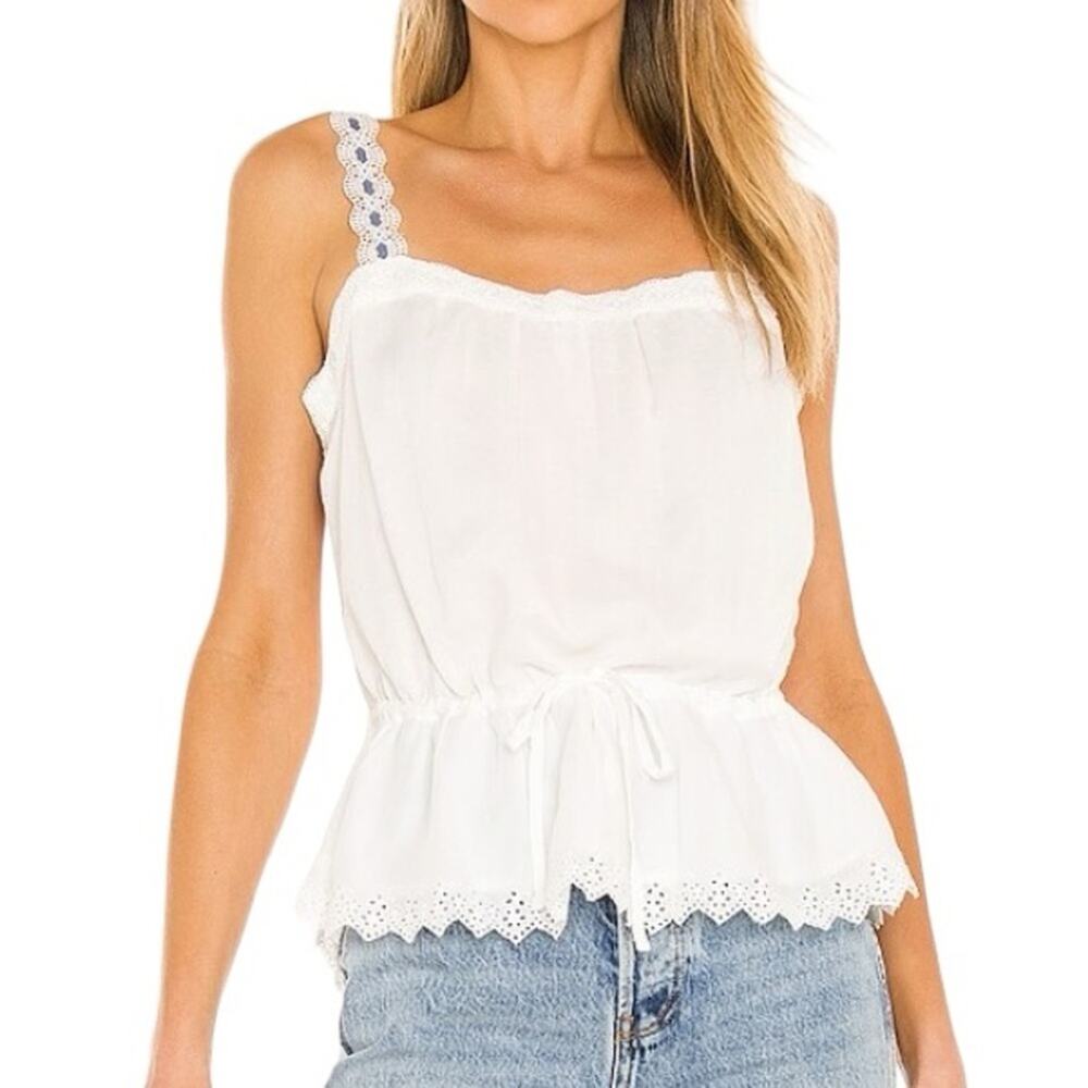 New PAIGE Zherra Cinched Waist Lace Straps Tank in White Size Large
